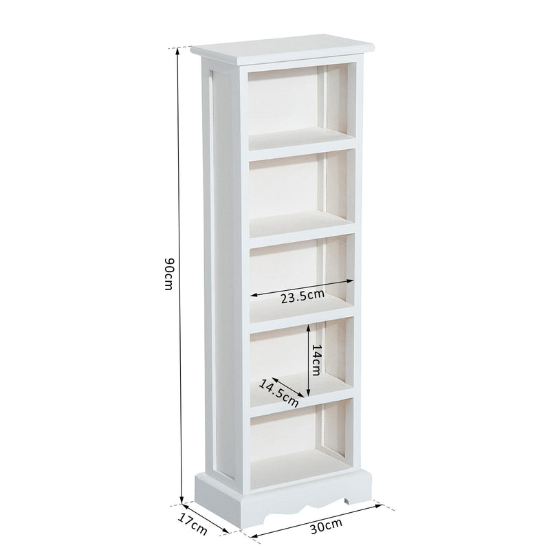 Libreria 5 Ripiani in Legno 30x17x90 cm  Bianco