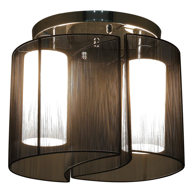 Lampada da Soffitto 2 Paralumi 80W E27 in Acciaio e Vetro Ø47,5x33 cm  Nero