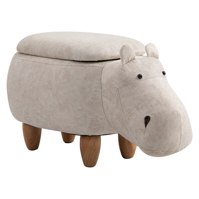 Pouf Poggiapiedi a Forma di Ippopotamo in Tessuto 65x35x36 cm  Beige