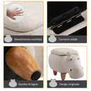 Pouf Poggiapiedi a Forma di Ippopotamo in Tessuto 65x35x36 cm  Beige