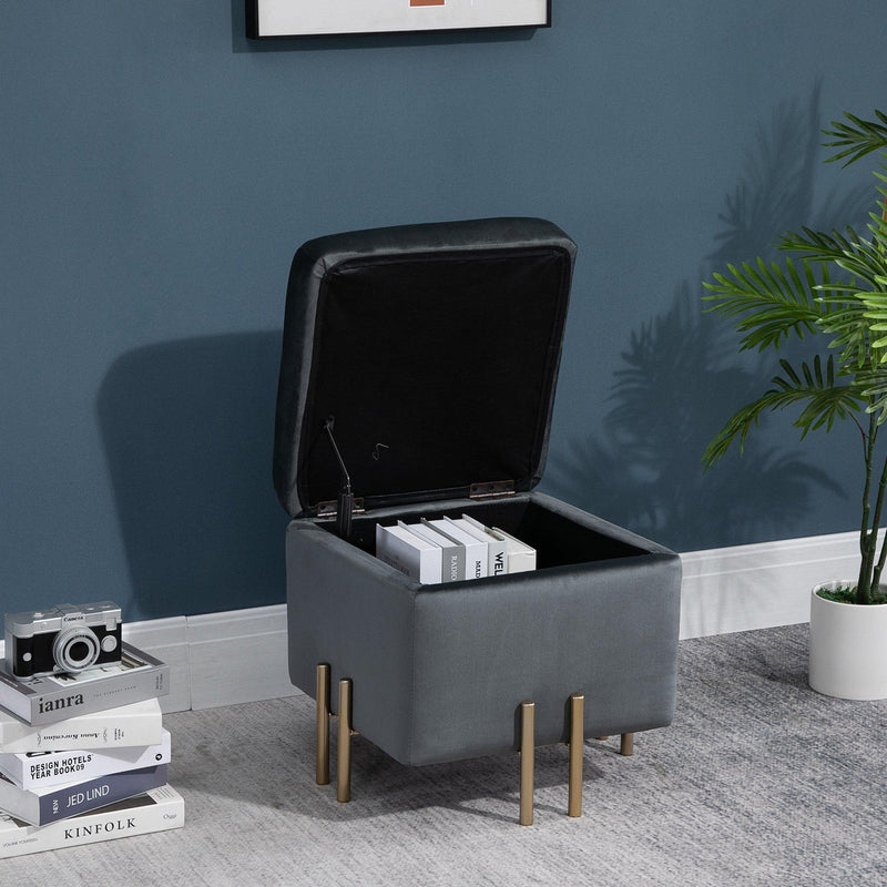 Pouf Poggiapiedi in Tessuto Poliestere 45x45x42 cm  Grigio Scuro