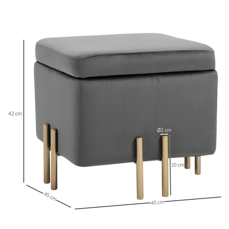 Pouf Poggiapiedi in Tessuto Poliestere 45x45x42 cm  Grigio Scuro