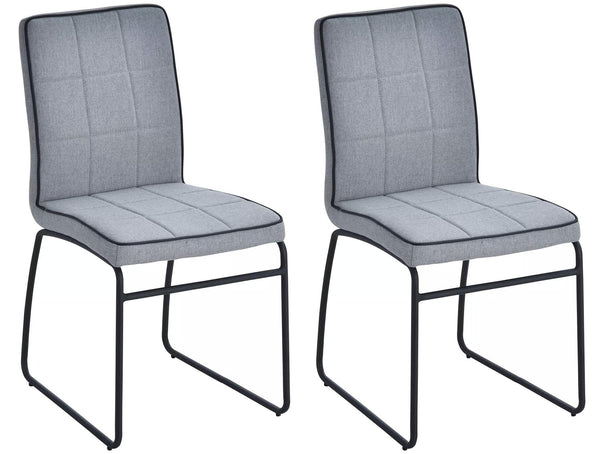 sconto Lot de 2 Chaises Rembourrées en Acier et Tissu Lin 44x55x88 cm Gris Clair