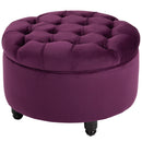 Pouf Contenitore con Coperchio in Velluto con Bottoni Trapuntati   Viola