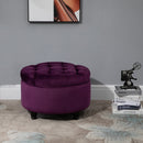 Pouf Contenitore con Coperchio in Velluto con Bottoni Trapuntati   Viola