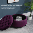 Pouf Contenitore con Coperchio in Velluto con Bottoni Trapuntati   Viola