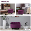 Pouf Contenitore con Coperchio in Velluto con Bottoni Trapuntati   Viola