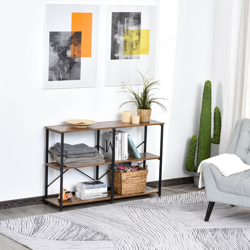 Scaffale 3 Ripiani in Acciaio e Legno 120x30x76 cm  Marrone