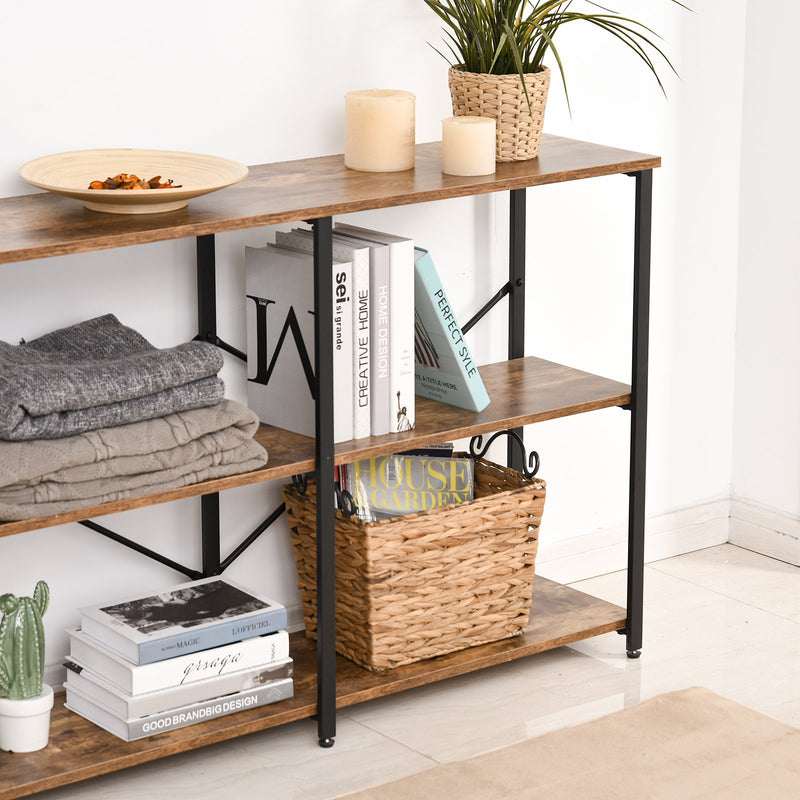 Scaffale 3 Ripiani in Acciaio e Legno 120x30x76 cm  Marrone