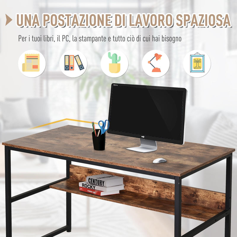 Scrivania da Ufficio Porta PC in Acciaio e Legno 120x60x77 cm  Marrone Scuro