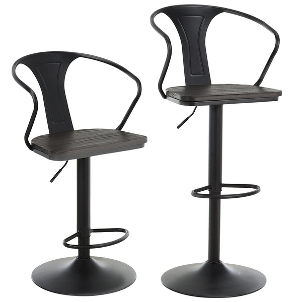 Lot de 2 Tabourets de Bar Hauts en Acier Noir et Bois prezzo