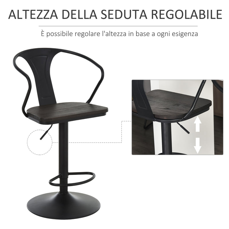 Set 2 Sgabelli da Bar Alti in Acciaio e Legno   Neri