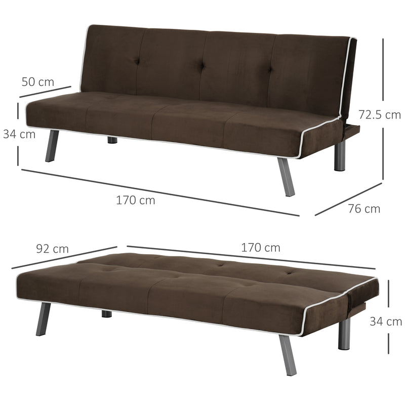 Divano Letto 2 Posti in Tessuto 170x76x72,5 cm  Marrone