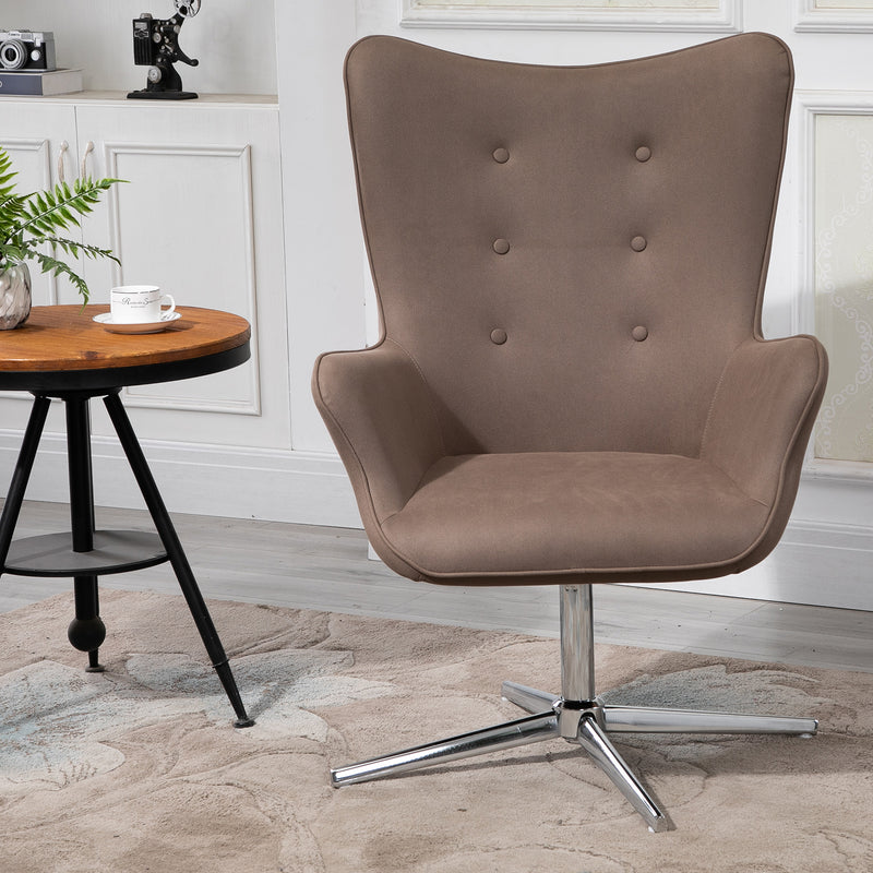 Poltrona Girevole Imbottita in Tessuto Scamosciato   Marrone