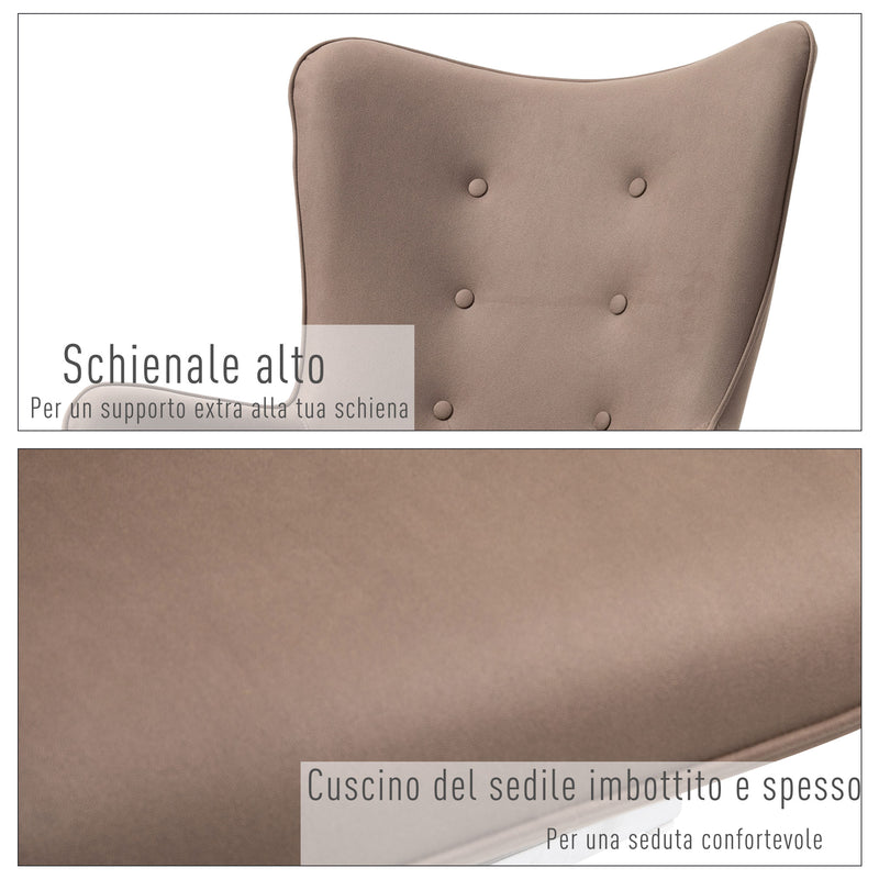 Poltrona Girevole Imbottita in Tessuto Scamosciato   Marrone