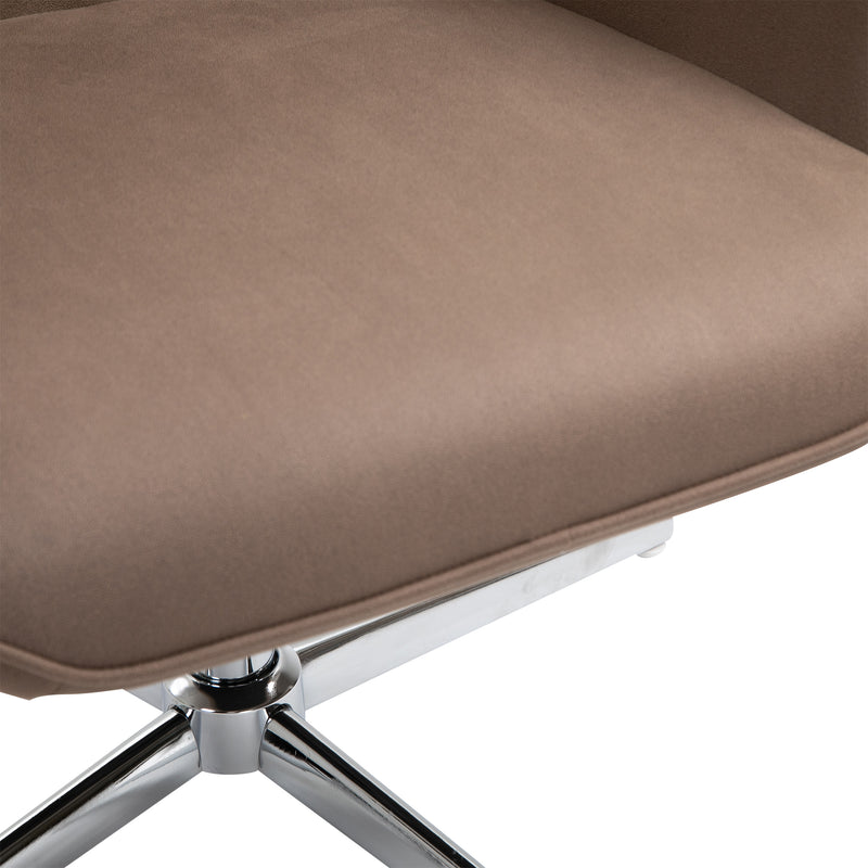 Poltrona Girevole Imbottita in Tessuto Scamosciato   Marrone