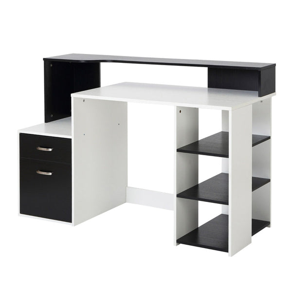Bureau support PC 137x55x92 cm en bois MDF noir et blanc sconto