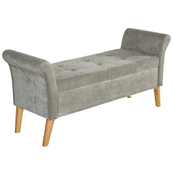 Banc Pouf Rangement en Tissu Rembourré avec Accoudoirs 136,5x45x62 cm Gris prezzo