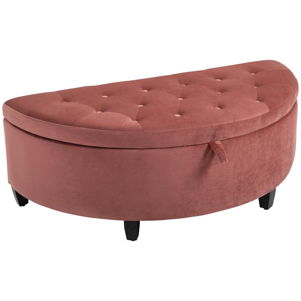 Banc de rangement semi-circulaire recouvert de tissu velours 120x60x42 cm Rose acquista