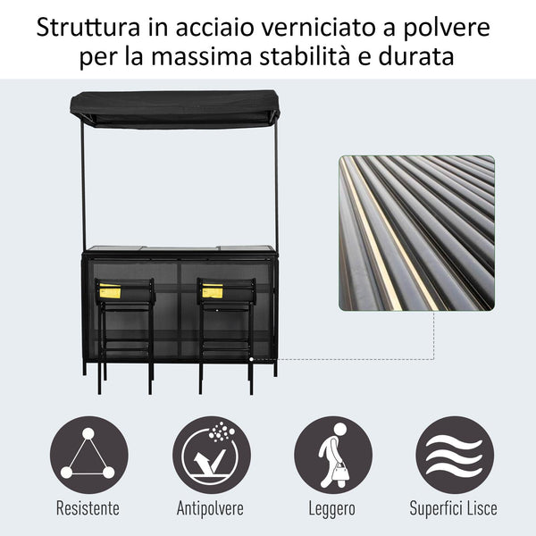 online Set de Bar et 2 Tabourets de Jardin en Acier et Teslin Noir