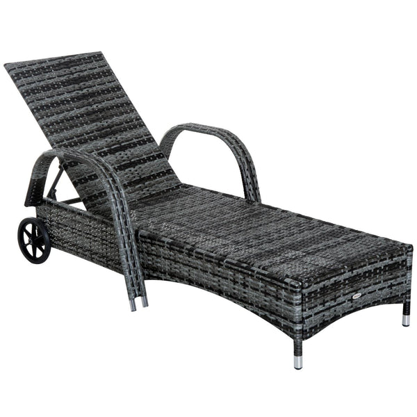 sconto Lot de 2 bains de soleil de jardin en rotin synthétique avec matelas rembourré et table basse grise