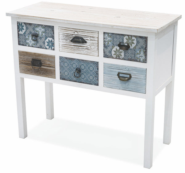 Console 6 Tiroirs 90x38x78,5 cm en Bois Soriani Blanc Antique online
