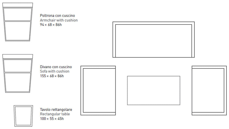 Set da Giardino Divano 2 Poltrone e Tavolino in rete Stirata Ranieri Royal