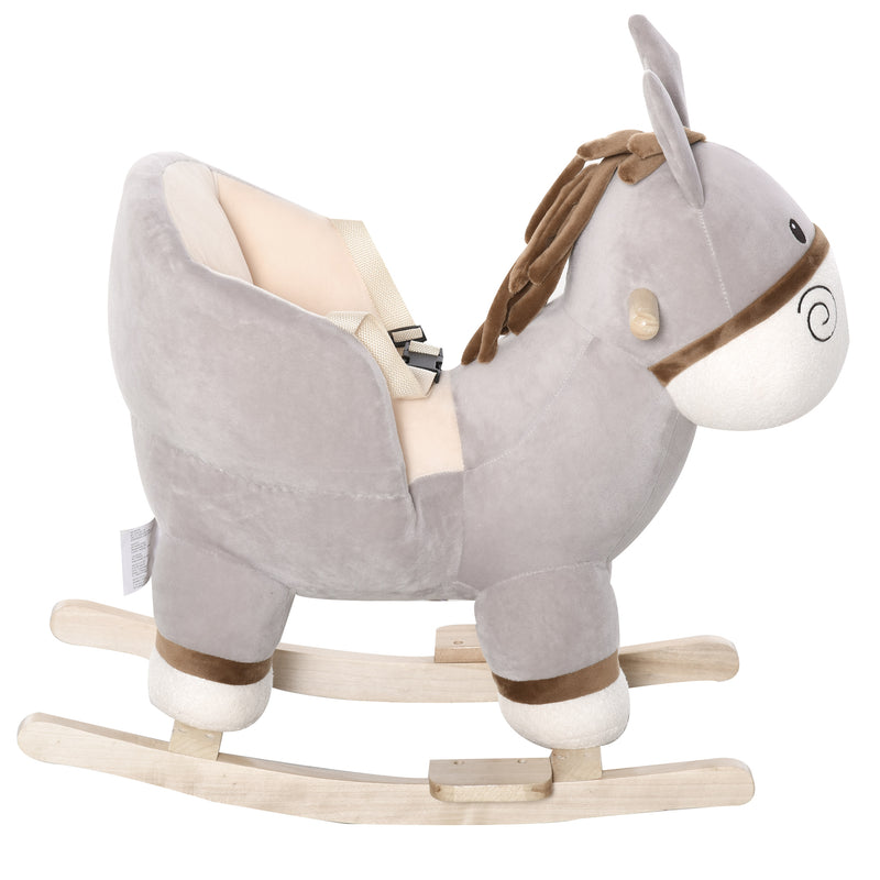 Dondolo per Bambini in Legno Asino in Peluche con Suono 
