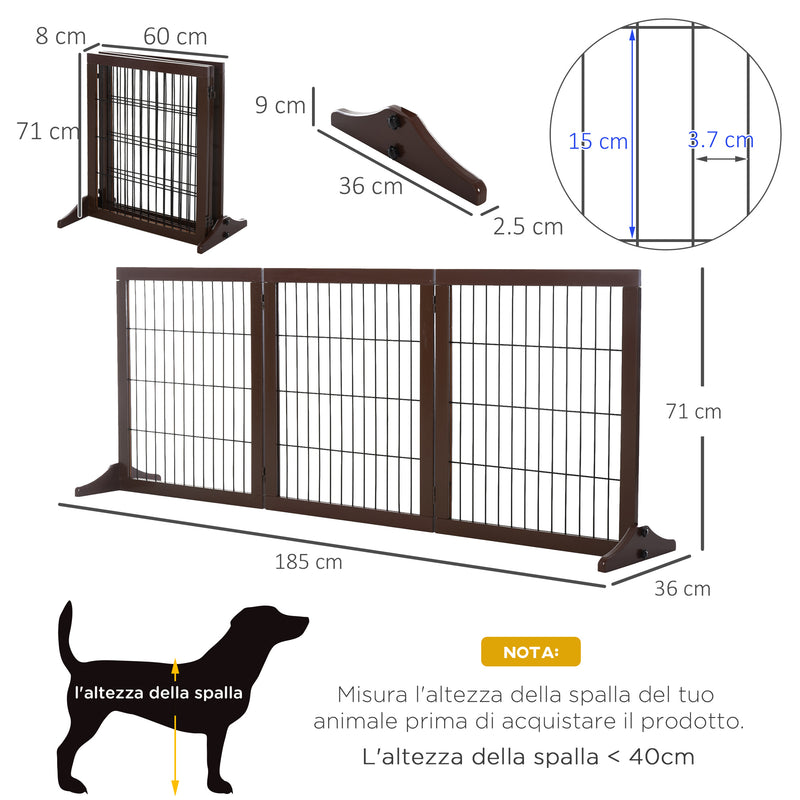 Cancelletto di Sicurezza Pieghevole per Animali Domestici 185x36x71 cm in Legno  Marrone