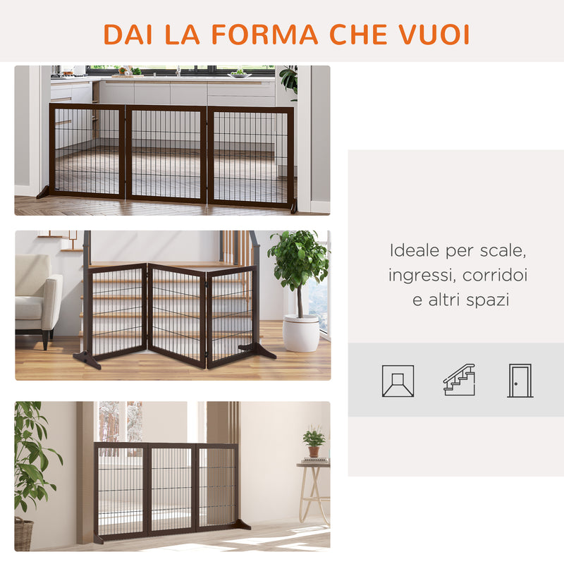 Cancelletto di Sicurezza Pieghevole per Animali Domestici 185x36x71 cm in Legno  Marrone