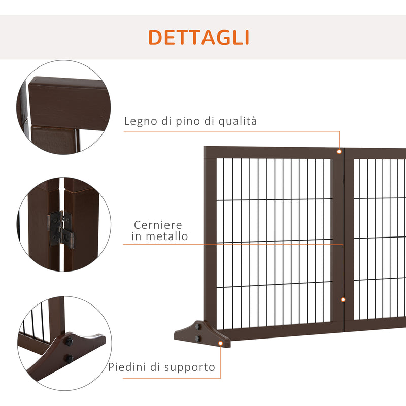Cancelletto di Sicurezza Pieghevole per Animali Domestici 185x36x71 cm in Legno  Marrone