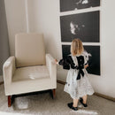 Poltrona a Dondolo Imbottita 77x92x100 cm in Legno e Lino  Beige