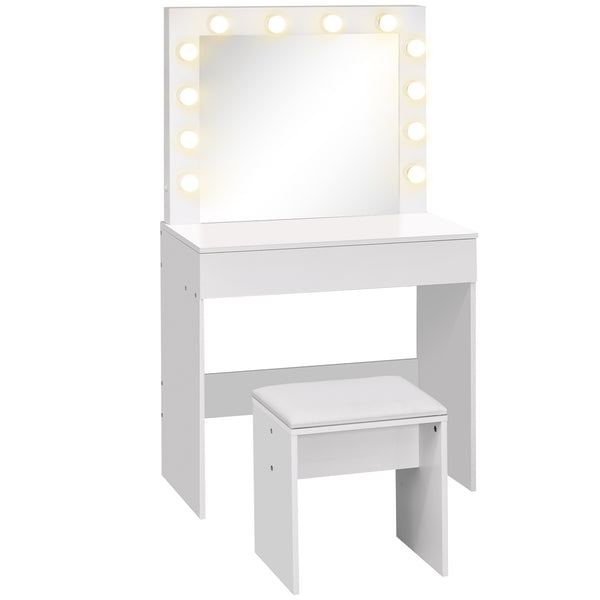 Console de maquillage avec miroir 80x40x140 cm avec tabouret en bois blanc acquista