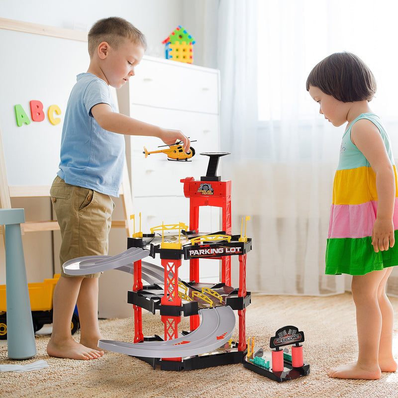 Pista da Corsa Garage Giocattolo per Bambini con Elicottero 