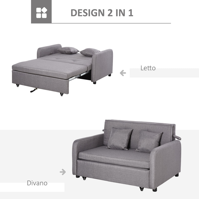 Divano Letto 2 Posti 136x92x84 cm in Lino  Grigio