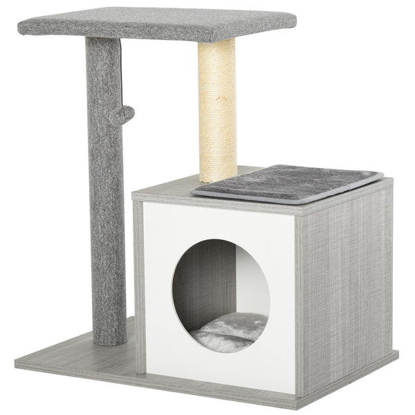 prezzo Arbre à chat avec maison pour chat en bois de sisal 59x39x62 cm Gris
