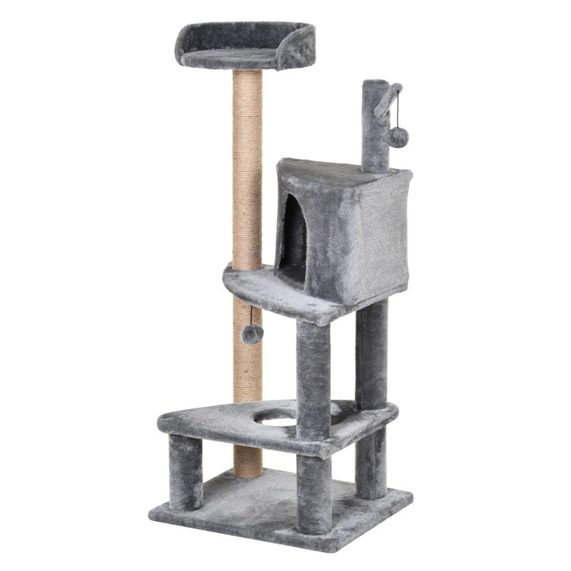 Tiragraffi con Cuccia per Gatti in Legno Sisal 50x40x112 cm  Grigio