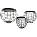 Set 3 Tavolini Contenitori Rotondi  a Griglia in Acciaio  Neri