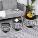 Set 3 Tavolini Contenitori Rotondi  a Griglia in Acciaio  Neri