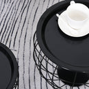 Set 3 Tavolini Contenitori Rotondi  a Griglia in Acciaio  Neri
