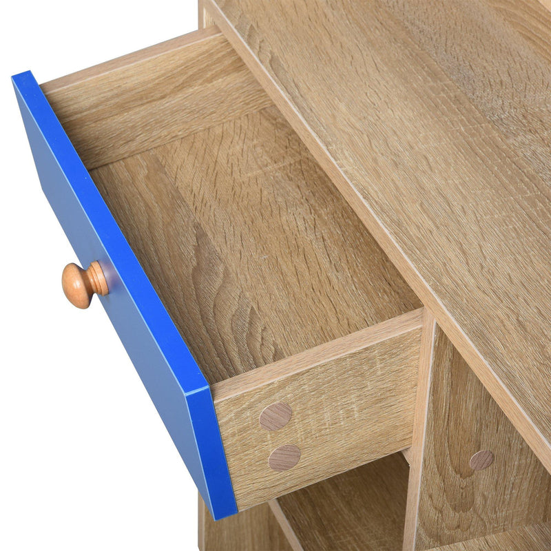 Libreria 5 Ripiani con Cassetto 60x24x86,8 cm in Truciolato  Rovere e Blu