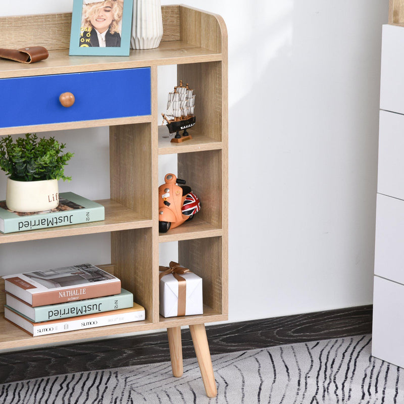 Libreria 5 Ripiani con Cassetto 60x24x86,8 cm in Truciolato  Rovere e Blu