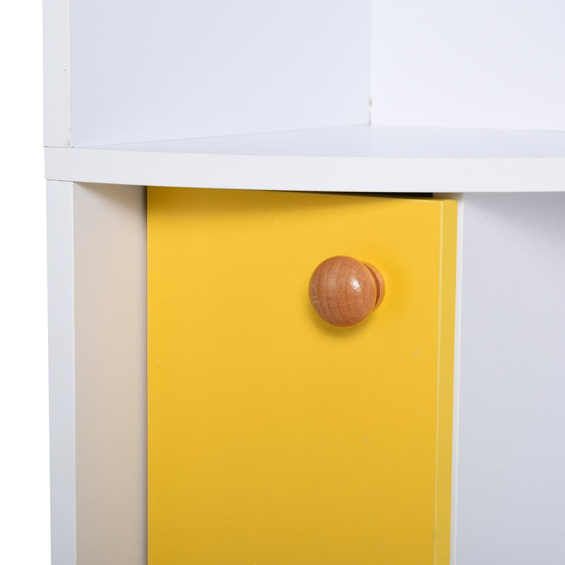 Libreria Angolare 5 Ripiani con Armadietto 29,8x29,9x147 cm  Bianco e Giallo
