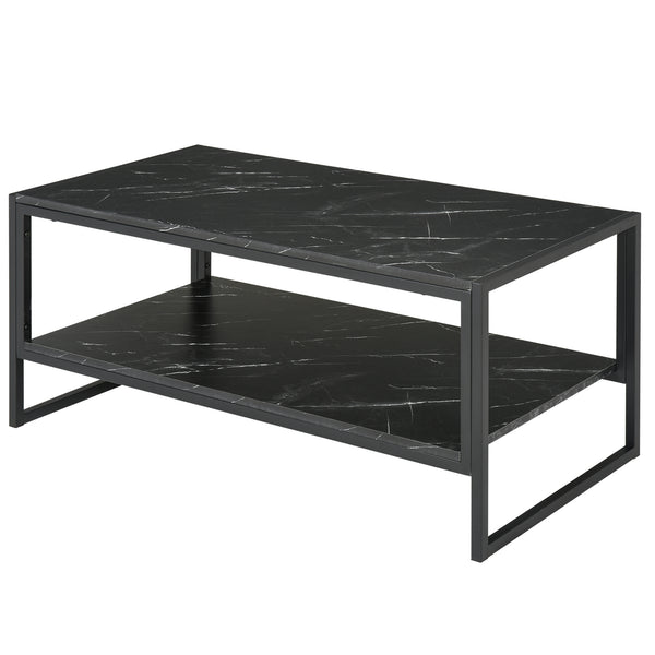 prezzo Table Basse Rectangulaire 106x50x47 cm Effet Marbre Noir