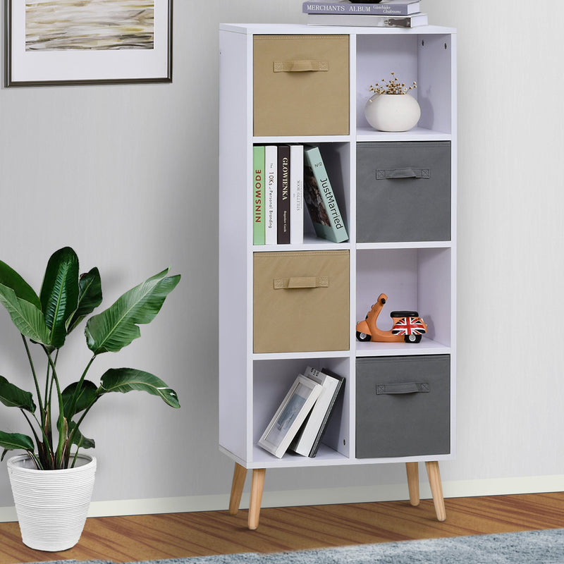Armadietto Libreria 8 Ripiani 4 Cassetti Pieghevoli 54,5x24x122,5 cm  Bianco