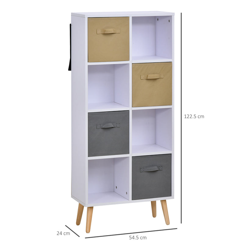 Armadietto Libreria 8 Ripiani 4 Cassetti Pieghevoli 54,5x24x122,5 cm  Bianco