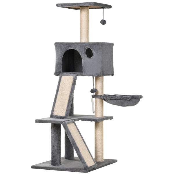 prezzo Arbre à chat avec niche et panier suspendu pour chat 60x49x130 cm en peluche sisal gris