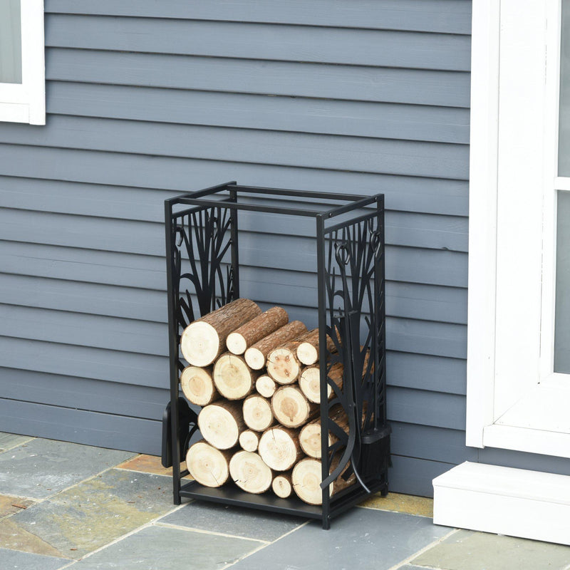 Portalegna Legnaia 46x29x70 cm in Acciaio con Attrezzi  Nero