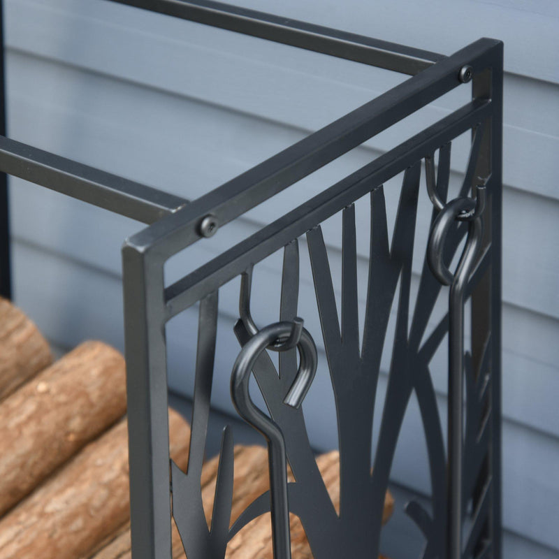 Portalegna Legnaia 46x29x70 cm in Acciaio con Attrezzi  Nero