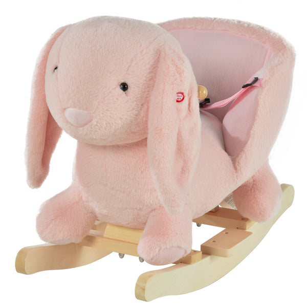 acquista Chaise à bascule pour enfant en bois Lapin en peluche avec sons roses